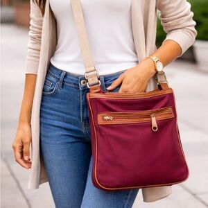 Michael Kors Burgundy Crossbody Bag with Tan Strap